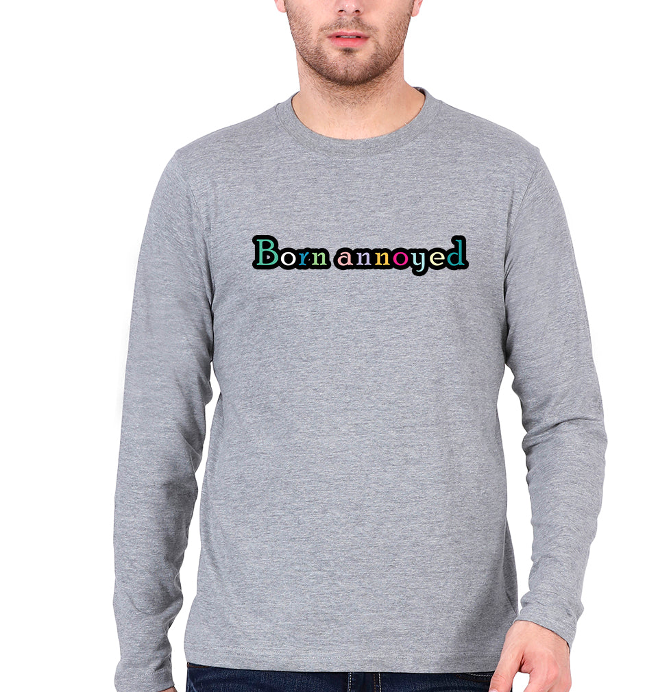 Born Annoyed Full Sleeves T-Shirt for Men-Grey Melange-Ektarfa.online