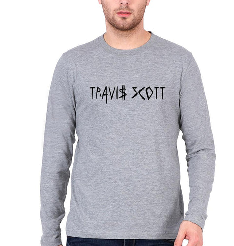 Astroworld Travis Scott Full Sleeves T-Shirt for Men-S(38 Inches)-Grey Melange-Ektarfa.online