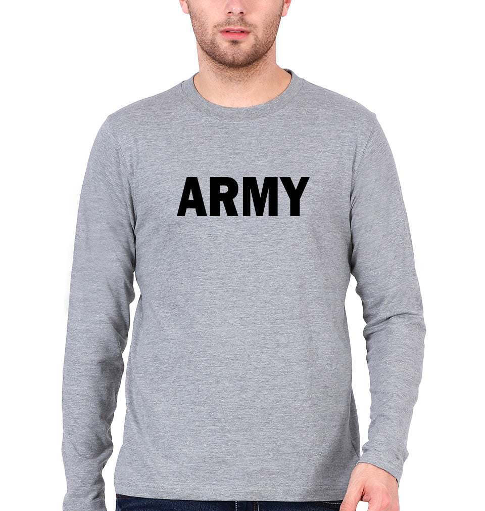 Army Full Sleeves T-Shirt for Men-Grey Melange-Ektarfa.online