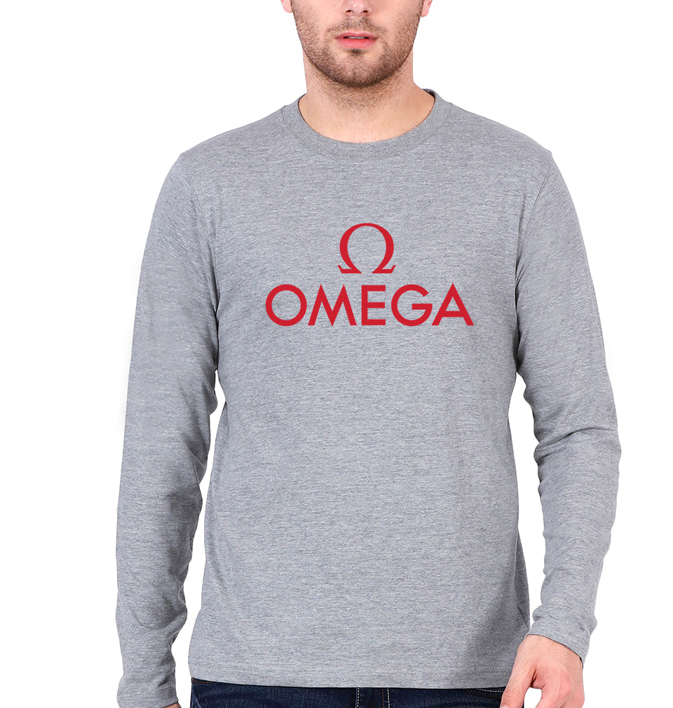 Omega Full Sleeves T-Shirt for Men-S(38 Inches)-Grey Melange-Ektarfa.online