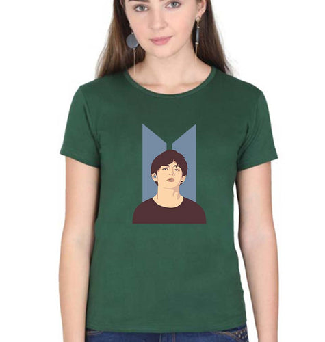 V-BTS(K-Pop) T-Shirt for Women-Dark Green-Ektarfa.online