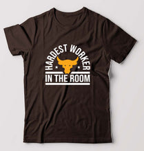 Load image into Gallery viewer, Hardest Worker In the Room Gym T-Shirt for Men-S(38 Inches)-Coffee Brown-Ektarfa.online
