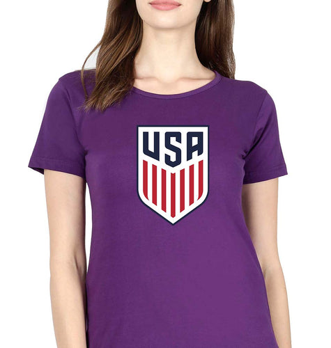 USA Football T-Shirt for Women-XS(32 Inches)-Purple-Ektarfa.online