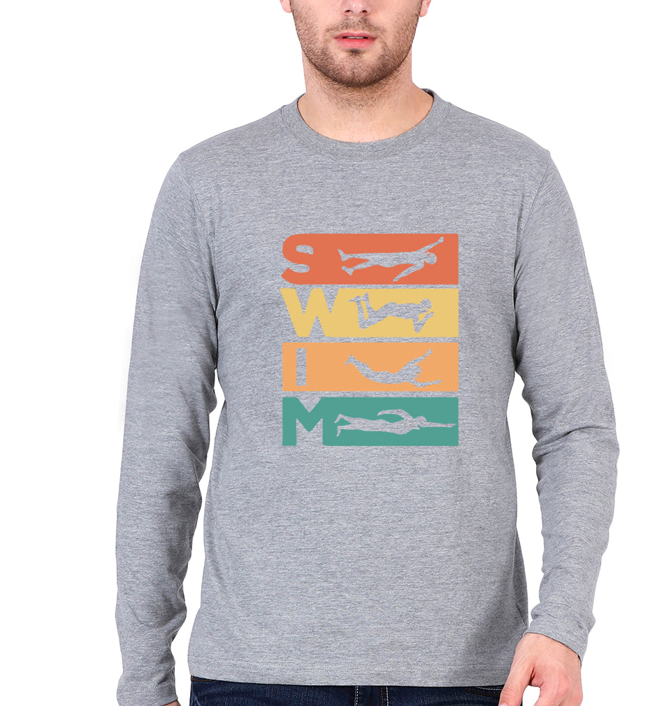 Swimming Full Sleeves T-Shirt for Men-Grey Melange-Ektarfa.online