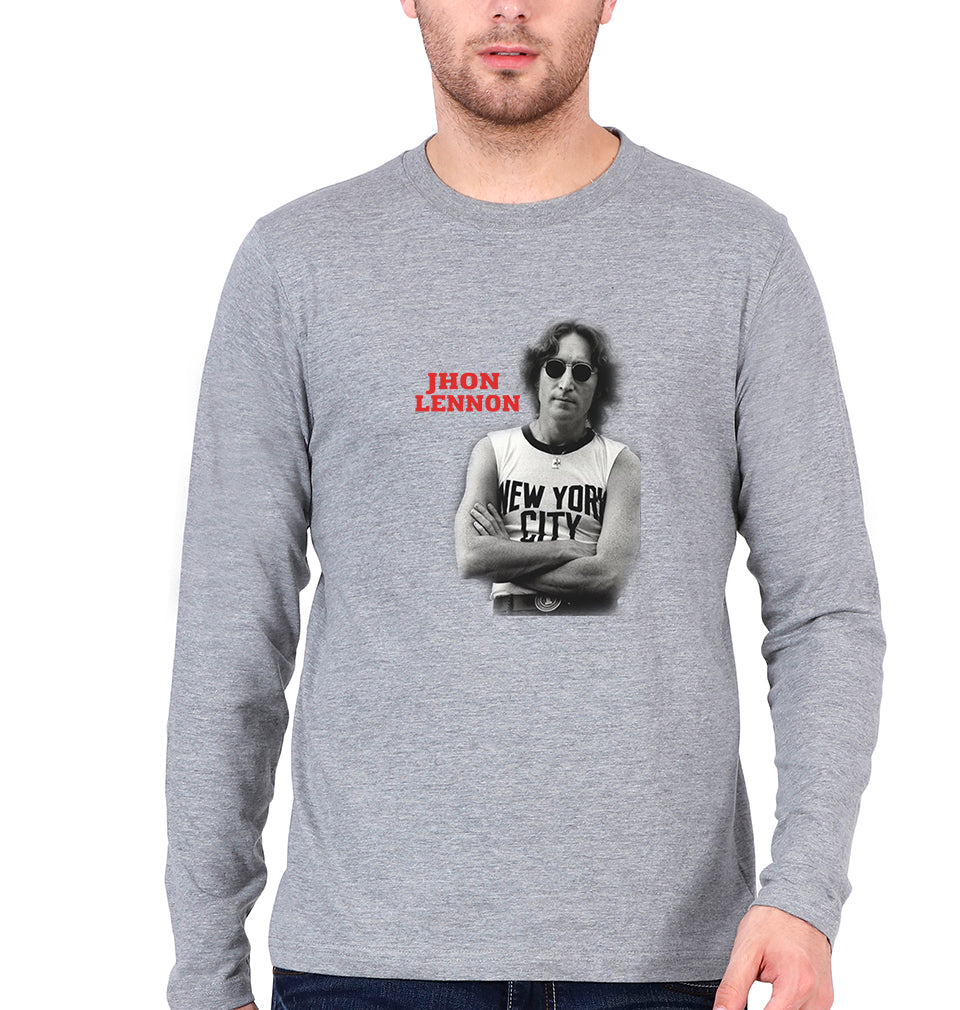 John Lennon Full Sleeves T-Shirt for Men-Grey Melange-Ektarfa.online