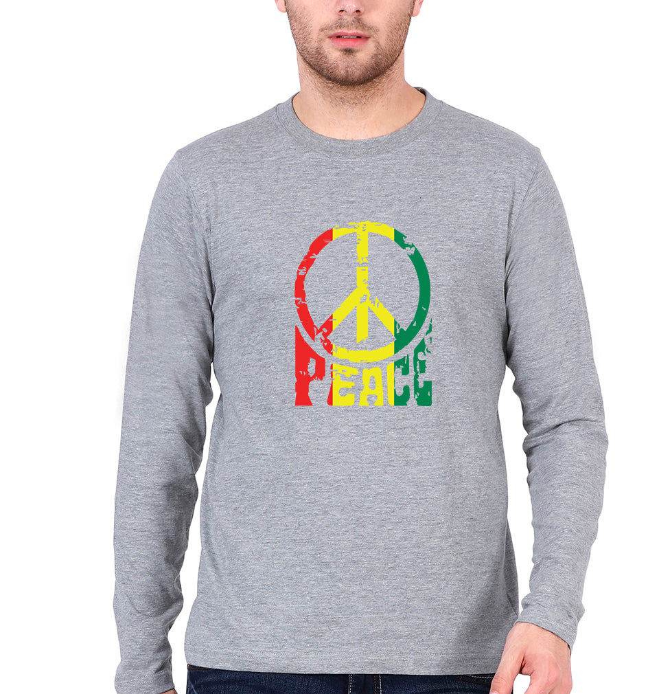 Bob Marley Peace Full Sleeves T-Shirt for Men-Grey Melange-Ektarfa.online
