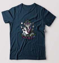 Load image into Gallery viewer, Psychedelic Ganesha T-Shirt for Men-S(38 Inches)-Petrol Blue-Ektarfa.online
