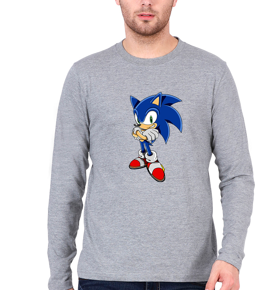 Sonic Full Sleeves T-Shirt for Men-Grey Melange-Ektarfa.online