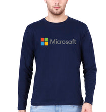 Load image into Gallery viewer, Microsooft Full Sleeves T-Shirt for Men-S(38 Inches)-Navy Blue-Ektarfa.online
