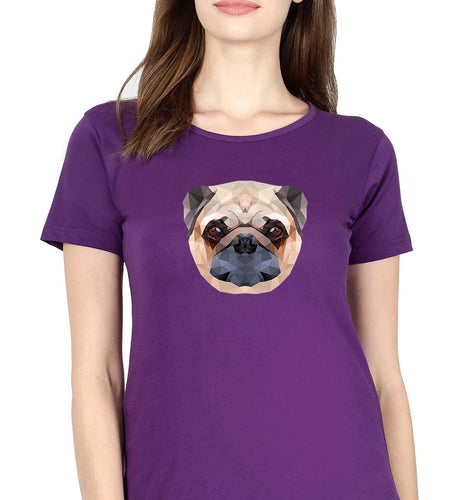 Pug Dog T-Shirt for Women-Purple-Ektarfa.online