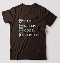 Load image into Gallery viewer, Eat Sleep Code Repeat T-Shirt for Men-S(38 Inches)-Coffee Brown-Ektarfa.online
