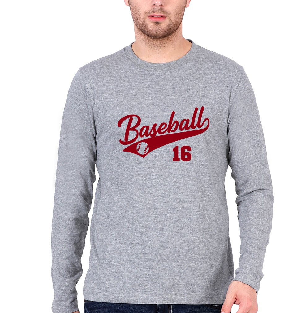 Baseball Full Sleeves T-Shirt for Men-Grey Melange-Ektarfa.online