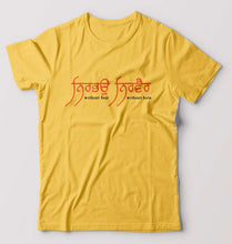 Load image into Gallery viewer, Nirbhau Nirvair T-Shirt for Men-S(38 Inches)-Golden Yellow-Ektarfa.online
