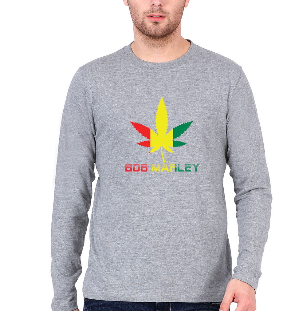 Bob Marley Weed Full Sleeves T-Shirt for Men-Grey Melange-Ektarfa.online