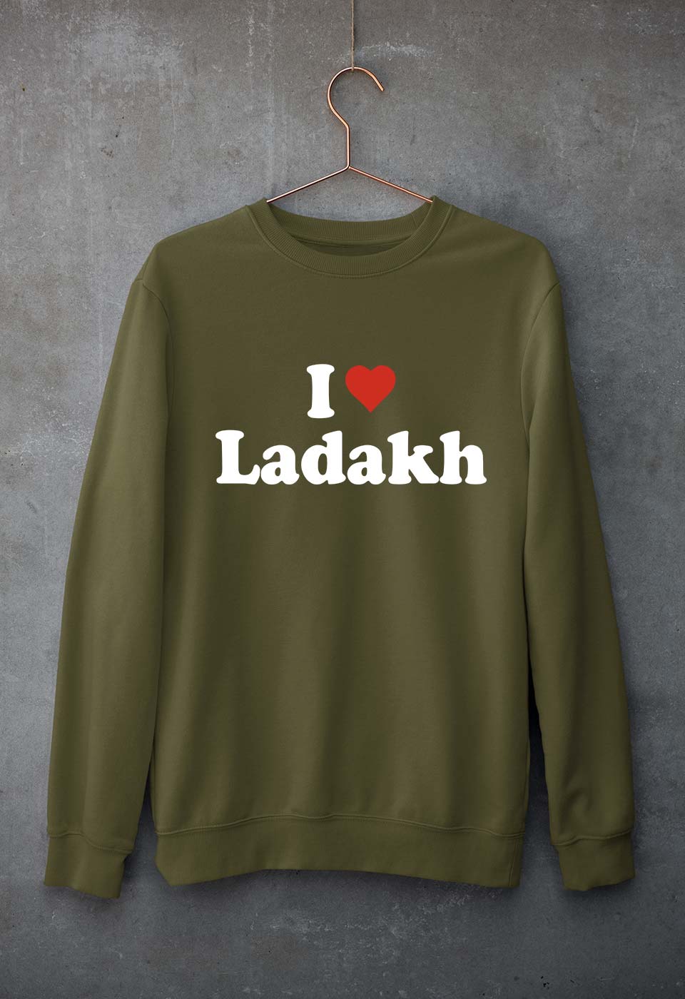 I Love Ladakh Unisex Sweatshirt for Men/Women-Olive Green-Ektarfa.online