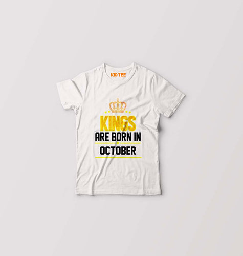 Kings Are Born In October Kids T-Shirt for Boy/Girl-White-Ektarfa.online