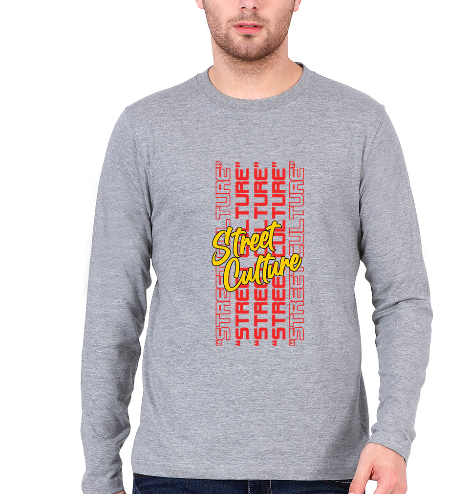 Street Culture Full Sleeves T-Shirt for Men-S(38 Inches)-Grey Melange-Ektarfa.online