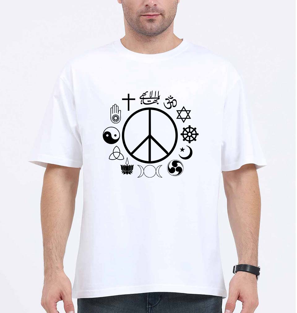 Peace Religious Symbols Oversized T-Shirt for Men-White-Ektarfa.online