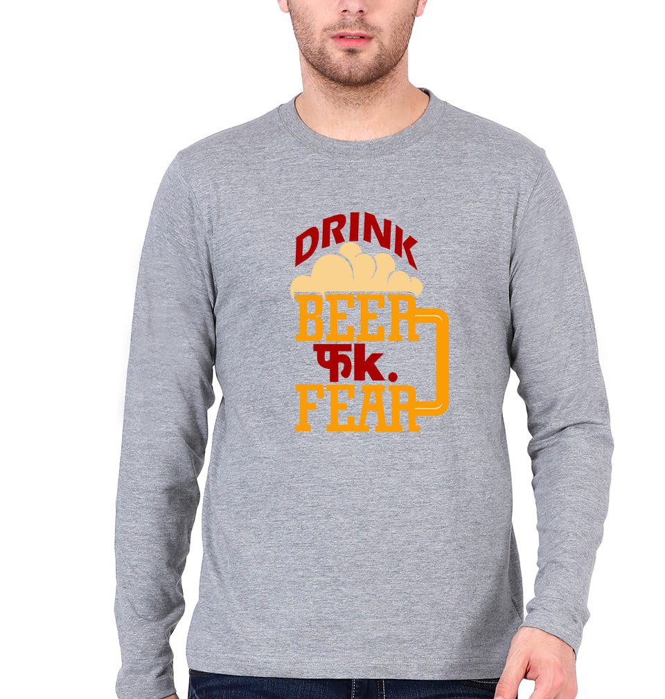 Beer Full Sleeves T-Shirt for Men-S(38 Inches)-Grey Melange-Ektarfa.online
