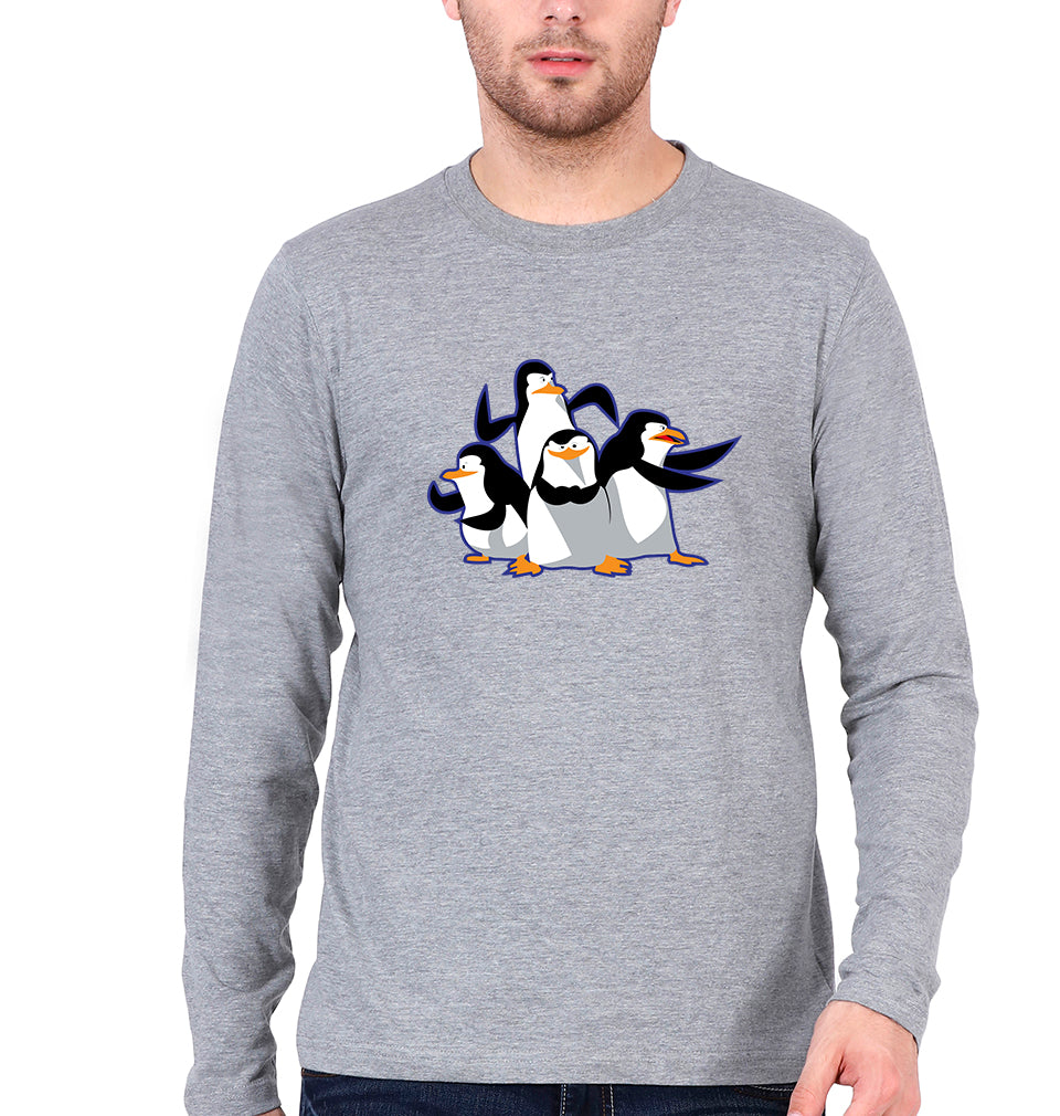 Penguins of Madagascar Full Sleeves T-Shirt for Men-Grey Melange-Ektarfa.online