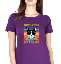 Load image into Gallery viewer, Cat T-Shirt for Women-XS(32 Inches)-Purple-Ektarfa.online
