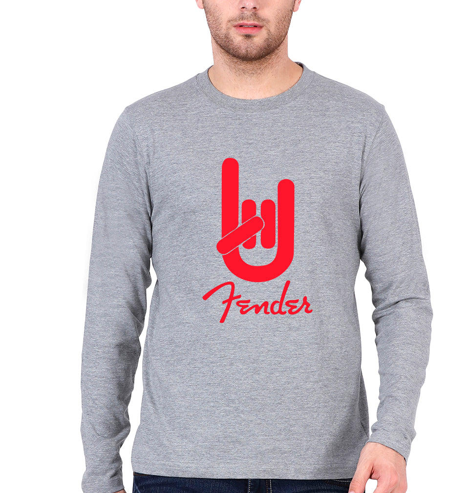 Fender Rock Hand Full Sleeves T-Shirt for Men-Grey Melange-Ektarfa.online
