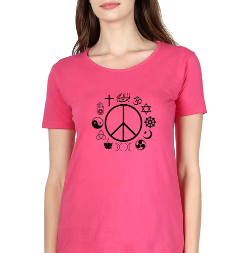 Peace Religious Symbols T-Shirt for Women-Pink-Ektarfa.online