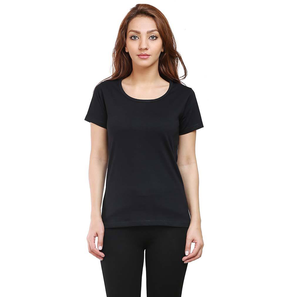 Plain Black Half Sleeves T-Shirt for Women-M(36 Inches)-Black-Ektarfa.online