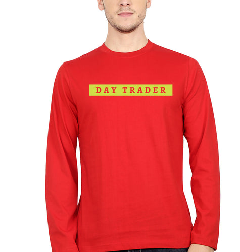 Day Trader Share Market Full Sleeves T-Shirt for Men-S(38 Inches)-Red-Ektarfa.online