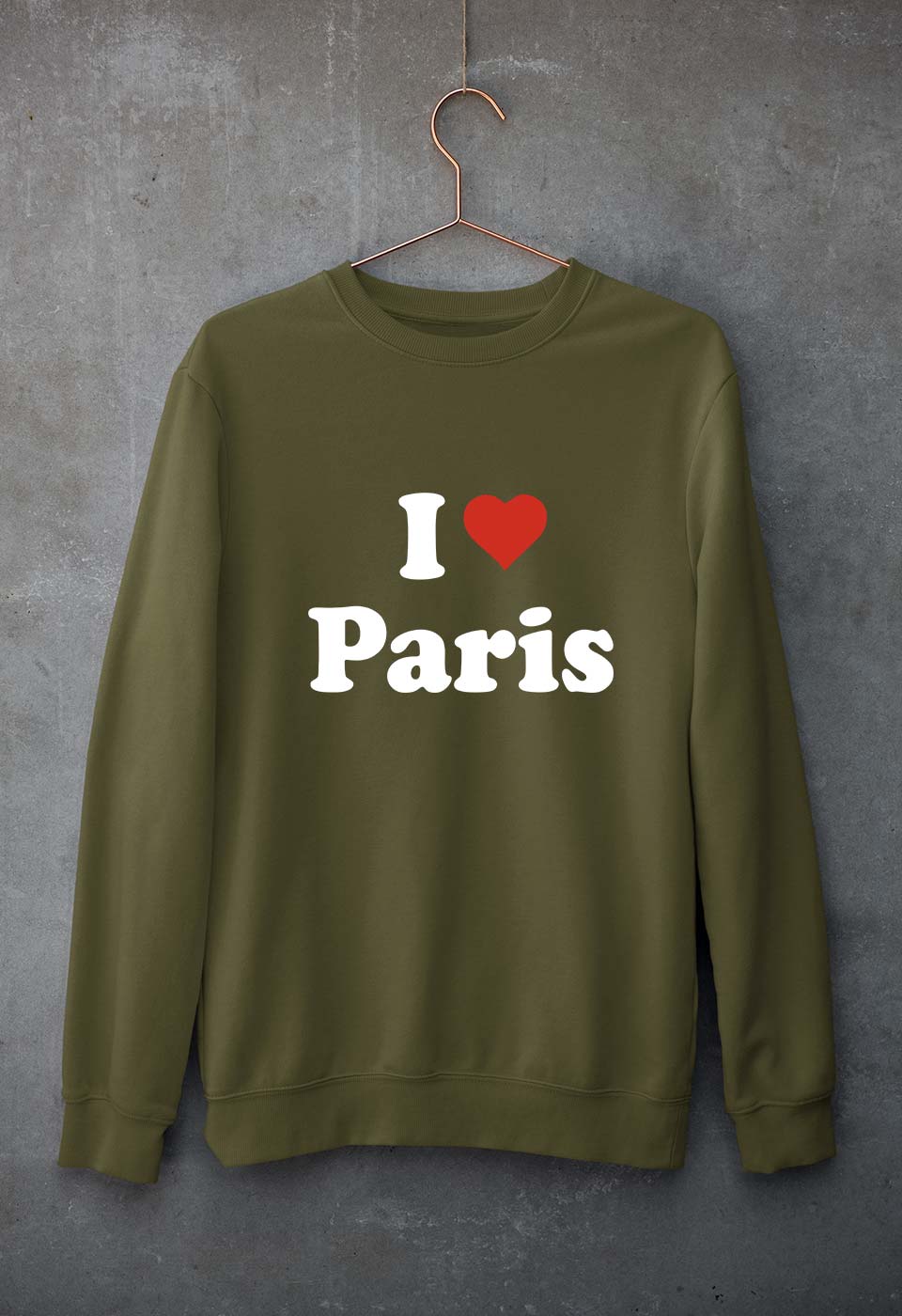 I Love Paris Unisex Sweatshirt for Men/Women-Olive Green-Ektarfa.online