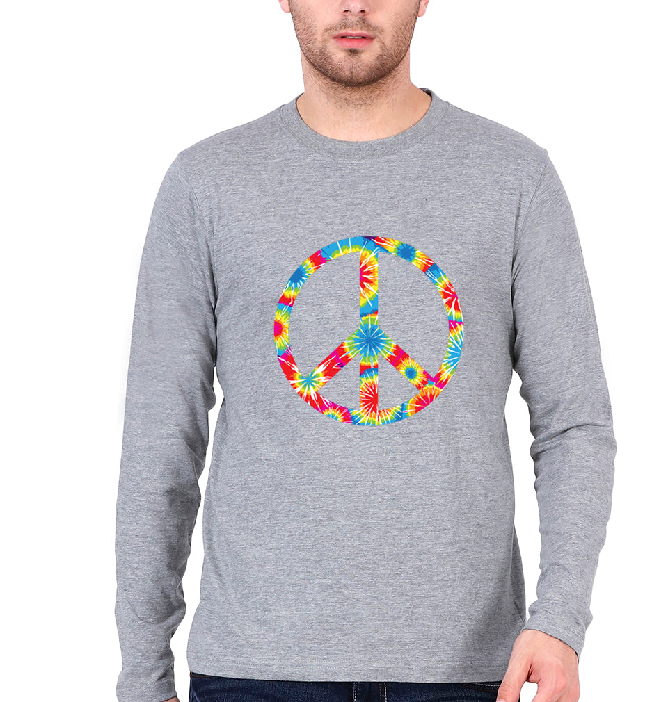Trippy Psychedelic Peace Skull Full Sleeves T-Shirt for Men-Grey Melange-Ektarfa.online