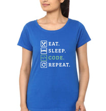 Load image into Gallery viewer, Eat Sleep Code Repeat T-Shirt for Women-Royal Blue-Ektarfa.online
