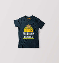 Load image into Gallery viewer, Kings Are Born In October Kids T-Shirt for Boy/Girl-Petrol Blue-Ektarfa.online
