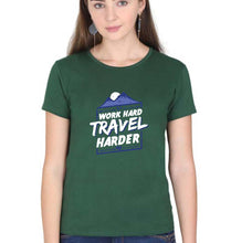 Load image into Gallery viewer, Travel Harder T-Shirt for Women-XS(32 Inches)-Dark Green-Ektarfa.online
