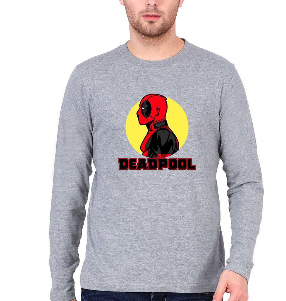 Deadpool Superhero Full Sleeves T-Shirt for Men-S(38 Inches)-Grey Melange-Ektarfa.online