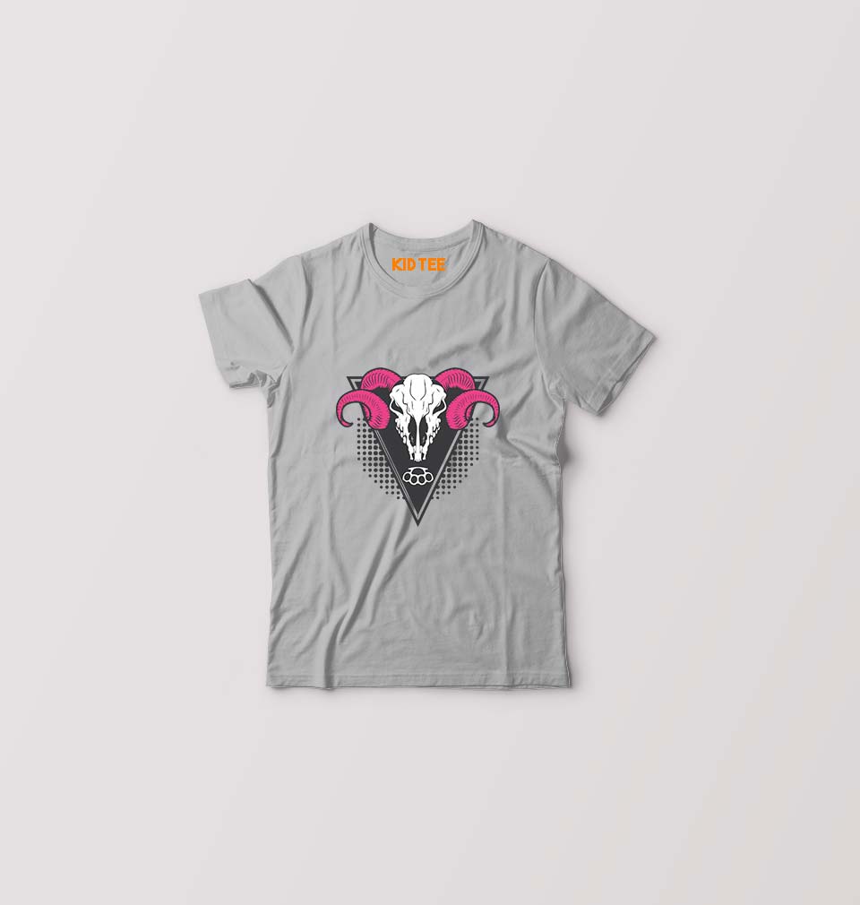Ram Skull Kids T-Shirt for Boy/Girl-Grey-Ektarfa.online