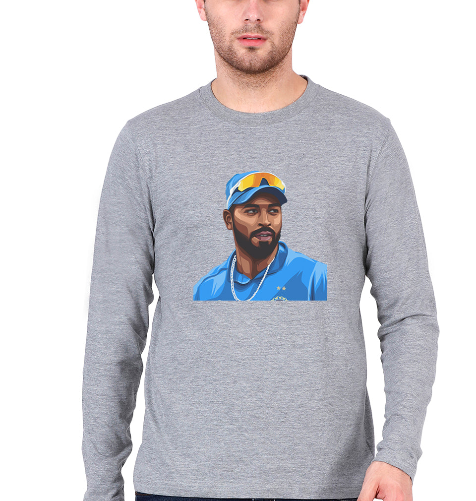 Hardik Pandya Full Sleeves T-Shirt for Men-Grey Melange-Ektarfa.online