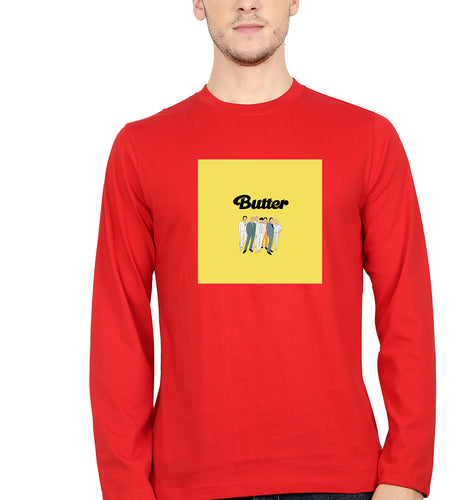 BTS Butter Full Sleeves T-Shirt for Men-Red-Ektarfa.online