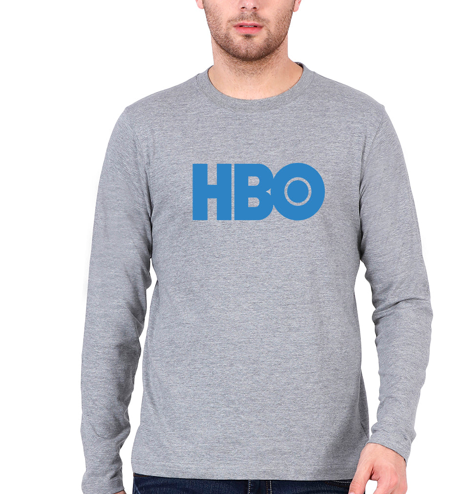HBO Full Sleeves T-Shirt for Men-S(38 Inches)-Grey Melange-Ektarfa.online