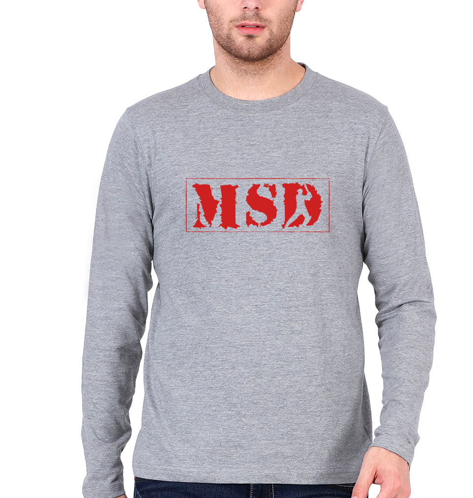 MS Dhoni (MSD) Full Sleeves T-Shirt for Men-Grey Melange-Ektarfa.online