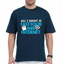 Load image into Gallery viewer, Fast Food and Internet Oversized T-Shirt for Men-Petrol Blue-Ektarfa.online
