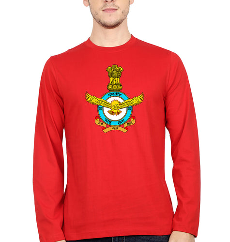 Indian Air Force Army Full Sleeves T-Shirt for Men-S(38 Inches)-Red-Ektarfa.online