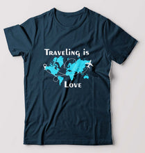 Load image into Gallery viewer, Traveling is Love T-Shirt for Men-Petrol Blue-Ektarfa.online
