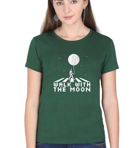 Moon Space T-Shirt for Women-Dark Green-Ektarfa.online