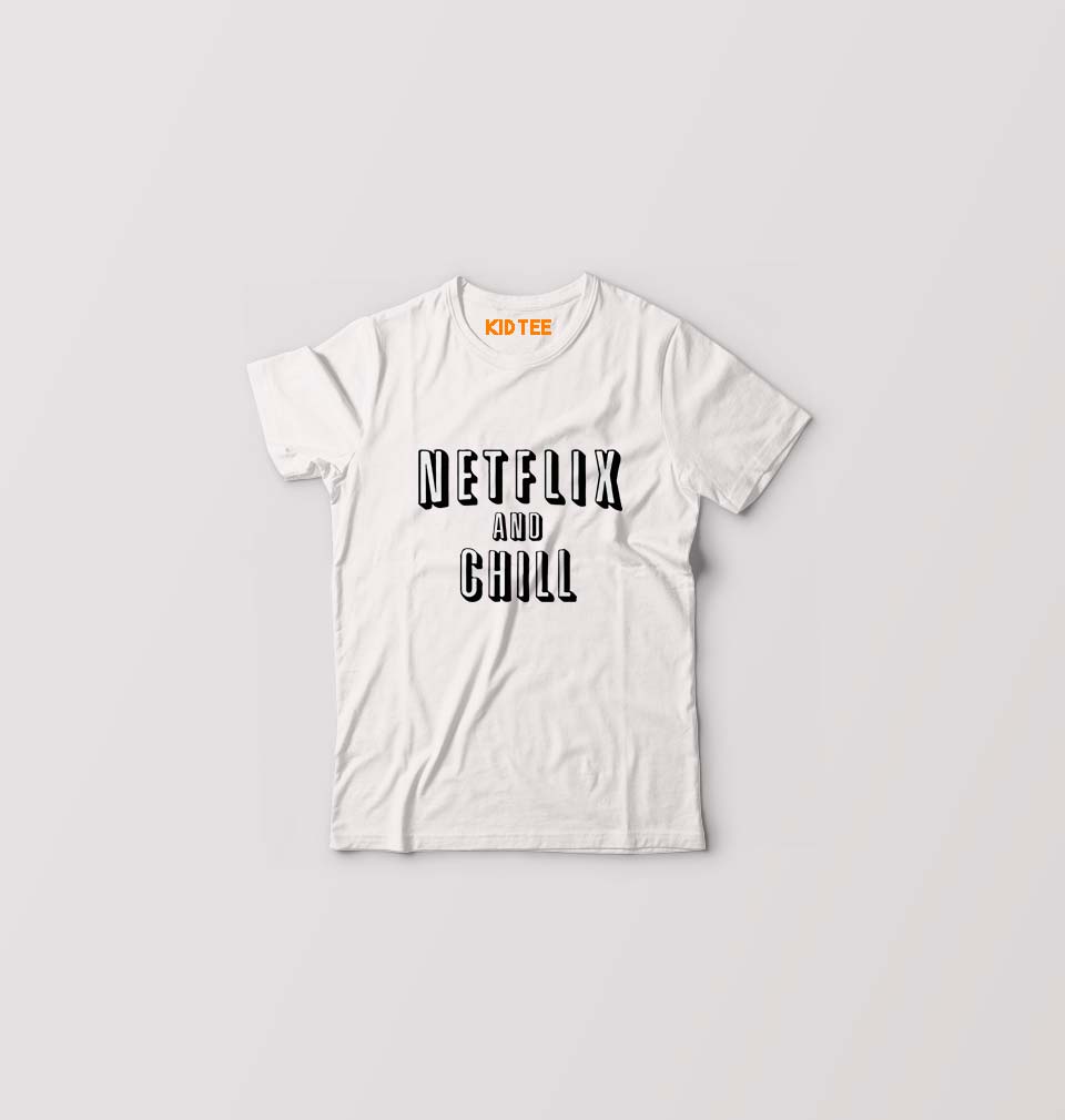 Netflix and Chill Kids T-Shirt for Boy/Girl-White-Ektarfa.online