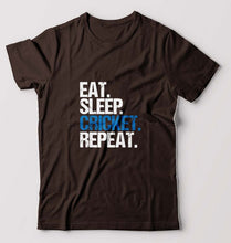 Load image into Gallery viewer, Eat Sleep Cricket Repeat T-Shirt for Men-S(38 Inches)-Coffee Brown-Ektarfa.online
