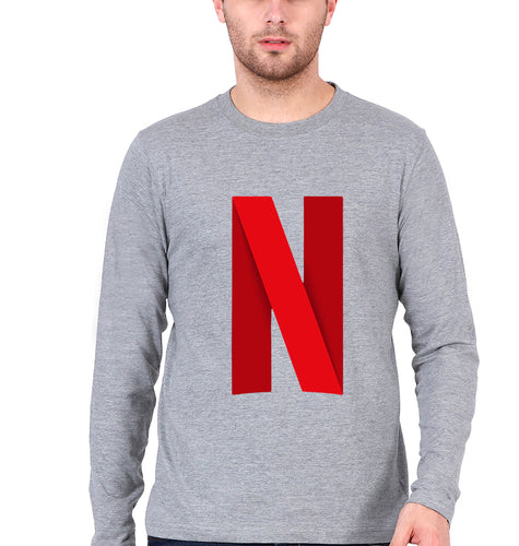Netflix Full Sleeves T-Shirt for Men-Grey Melange-Ektarfa.online