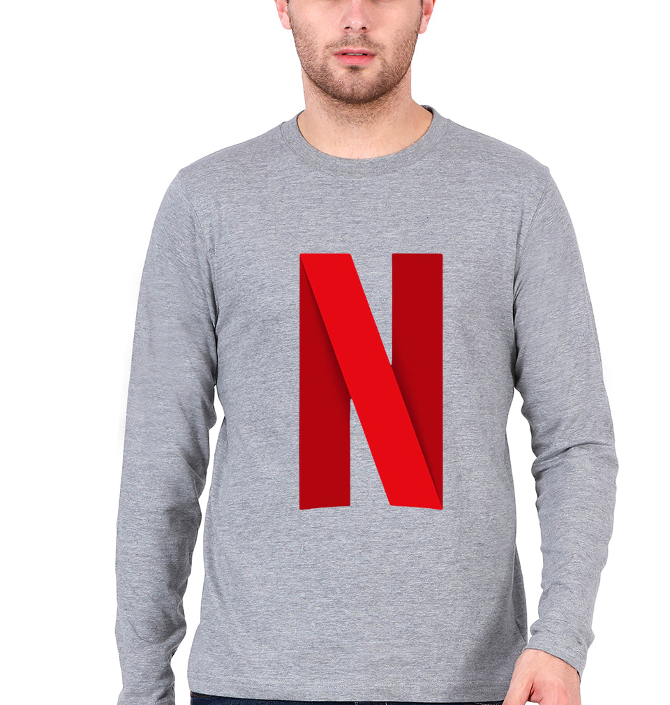 Netflix Full Sleeves T-Shirt for Men-Grey Melange-Ektarfa.online