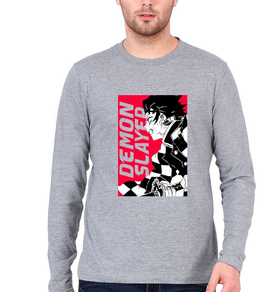Demon Slayer Full Sleeves T-Shirt for Men-Grey Melange-Ektarfa.online
