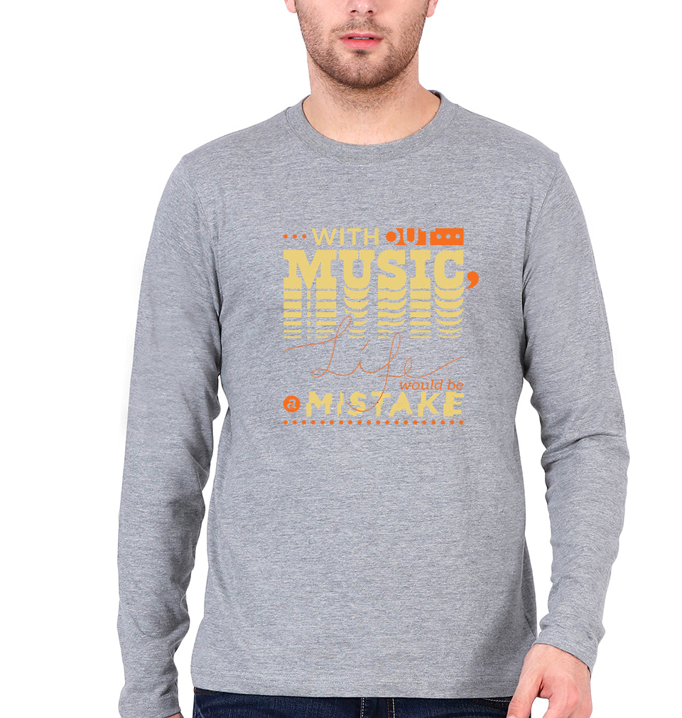 Music Full Sleeves T-Shirt for Men-S(38 Inches)-Grey Melange-Ektarfa.online